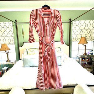 ZARA Red Striped Button Down Maxi Dress